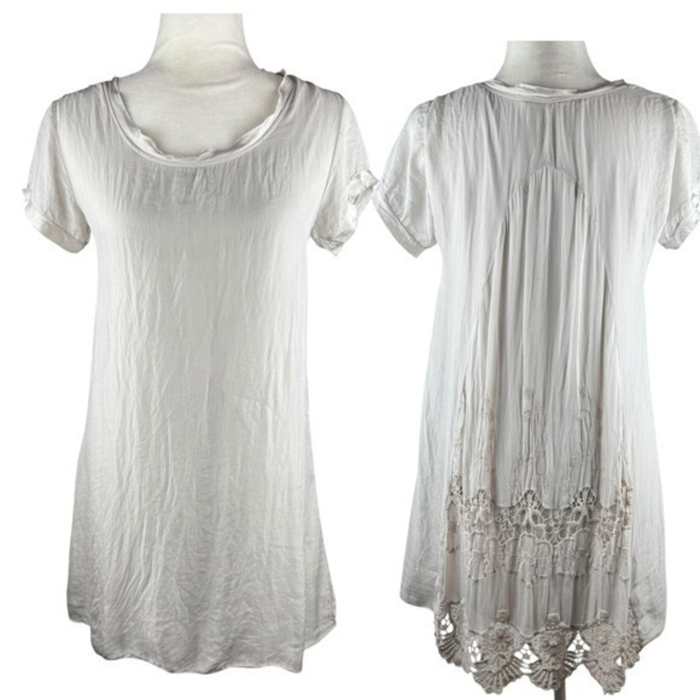 Nicole Italy Silk Lace Tunic‎ Dress Womens Size Small Embroidered Fairy Coquette